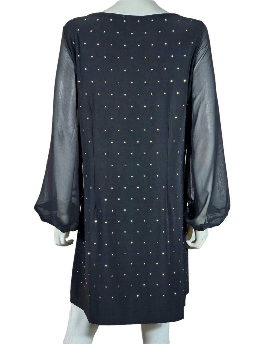 White House Black Market Sheer Long Sleeve Gold Studded Shift Cocktail Dress - Picture 9 of 15